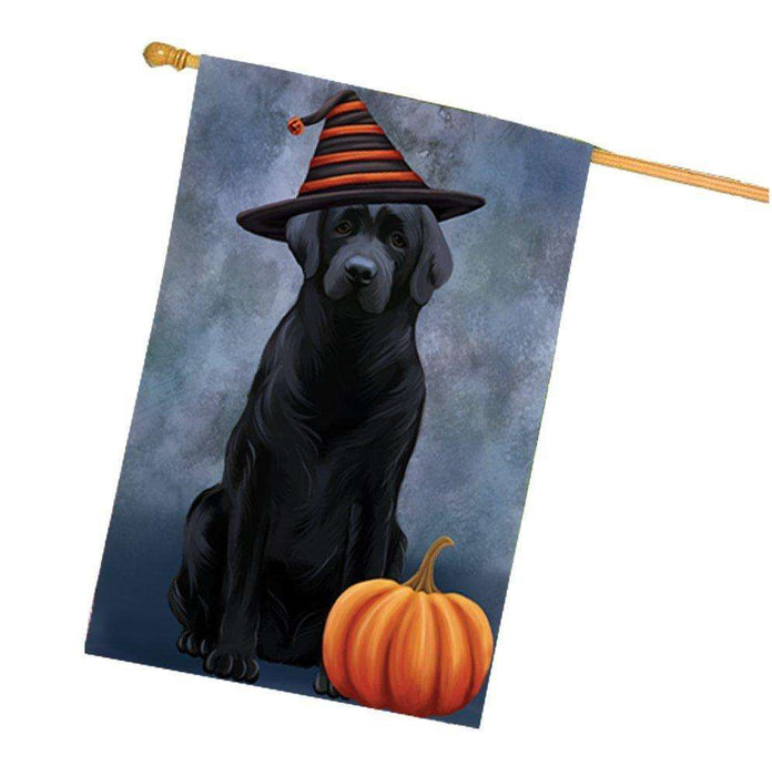 Happy Halloween Labrador Dog Wearing Witch Hat with Pumpkin House Flag HF377