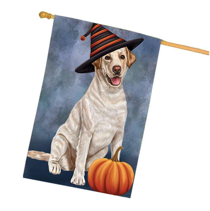 Happy Halloween Labrador Dog Wearing Witch Hat with Pumpkin House Flag