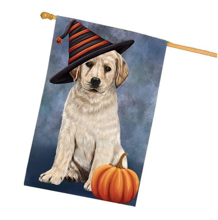 Happy Halloween Labrador Dog Wearing Witch Hat with Pumpkin House Flag