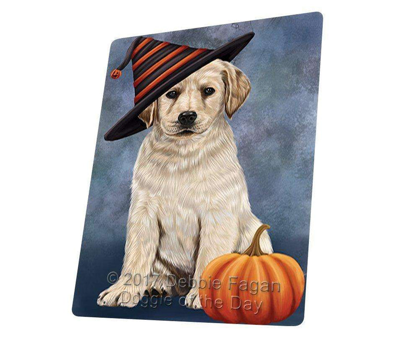 Happy Halloween Labrador Dog Wearing Witch Hat with Pumpkin Tempered Cutting Board