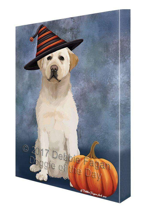 Happy Halloween Labrador Dog Wearing Witch Hat with Pumpkin Wall Art Canvas