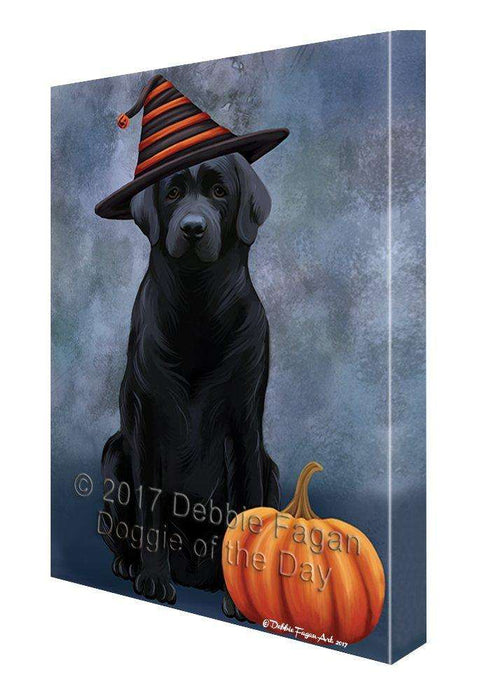 Happy Halloween Labrador Dog & Witch Hat with Pumpkin Wall Art Canvas