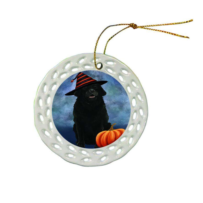 Happy Halloween Labrador Retriever Dog Wearing Witch Hat with Pumpkin Ceramic Doily Ornament DPOR55090
