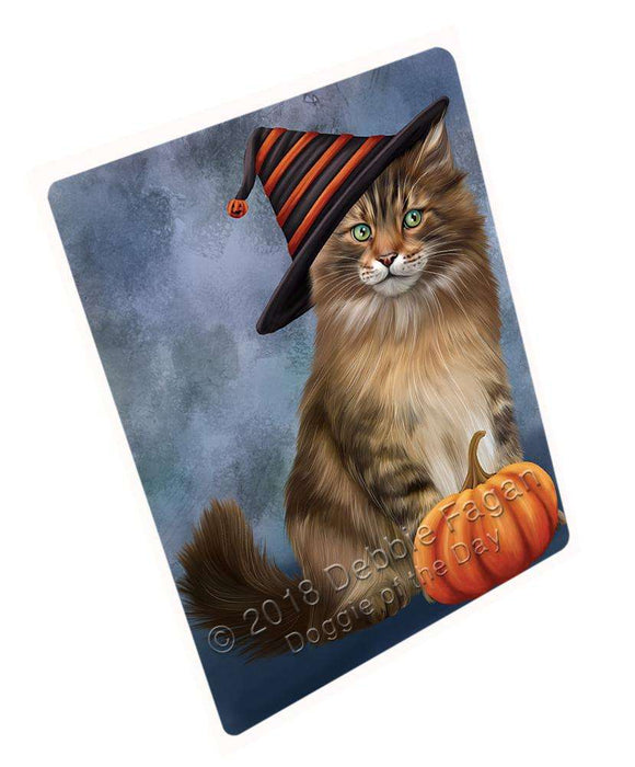 Happy Halloween Maine Coon Cat Wearing Witch Hat with Pumpkin Large Refrigerator / Dishwasher Magnet RMAG90066