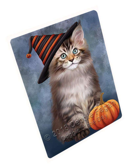 Happy Halloween Maine Coon Cat Wearing Witch Hat with Pumpkin Large Refrigerator / Dishwasher Magnet RMAG90072