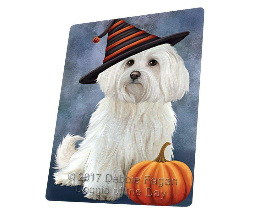 Happy Halloween Maltese Dog Wearing Witch Hat with Pumpkin Art Portrait Print Woven Throw Sherpa Plush Fleece Blanket