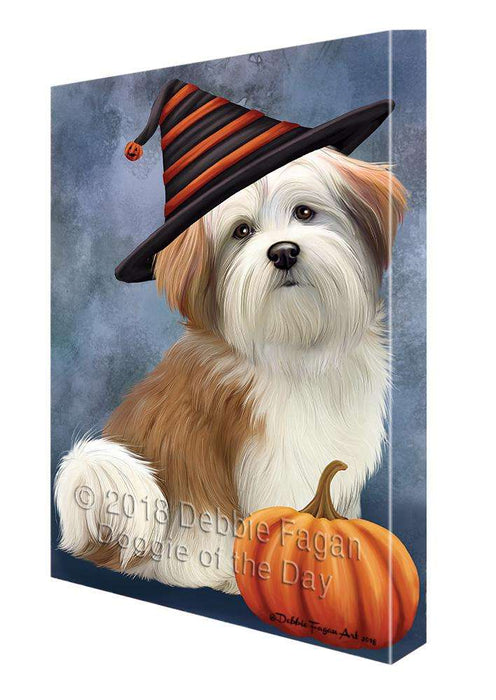Happy Halloween Malti Tzu Dog Wearing Witch Hat with Pumpkin Canvas Print Wall Art Décor CVS111644