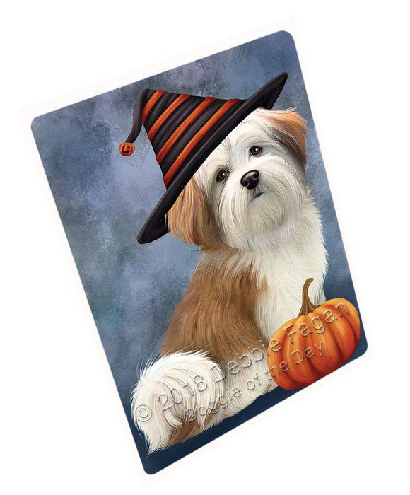 Happy Halloween Malti Tzu Dog Wearing Witch Hat with Pumpkin Cutting Board C69042