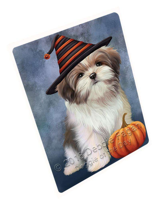 Happy Halloween Malti Tzu Dog Wearing Witch Hat with Pumpkin Large Refrigerator / Dishwasher Magnet RMAG90084