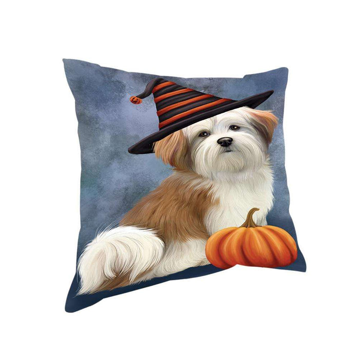 Happy Halloween Malti Tzu Dog Wearing Witch Hat with Pumpkin Pillow PIL76088