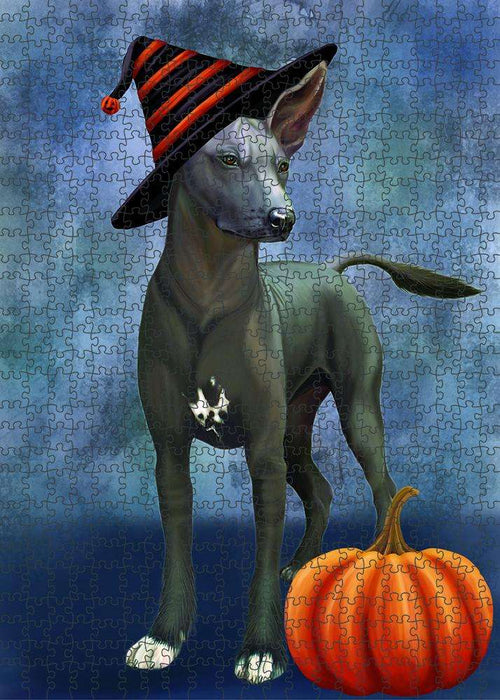 Happy Halloween Mexican Hairless Dog Wearing Witch Hat with Pumpkin Puzzle  PUZL86716