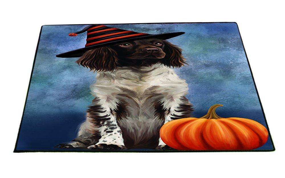 Happy Halloween Munsterlander Dog Wearing Witch Hat with Pumpkin Indoor/Outdoor Floormat