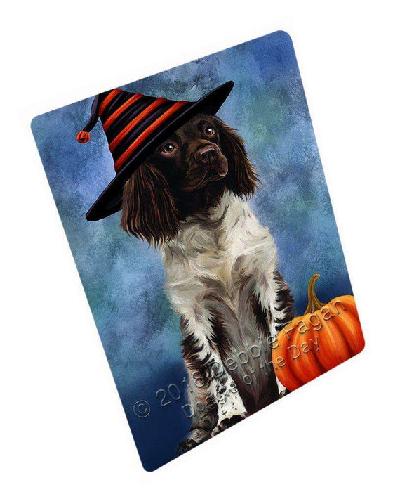Happy Halloween Munsterlander Dog Wearing Witch Hat with Pumpkin Tempered Cutting Board