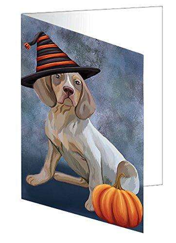 Happy Halloween Navarro Dog Wearing Witch Hat with Pumpkin Handmade Artwork Assorted Pets Greeting Cards and Note Cards with Envelopes for All Occasions and Holiday Seasons