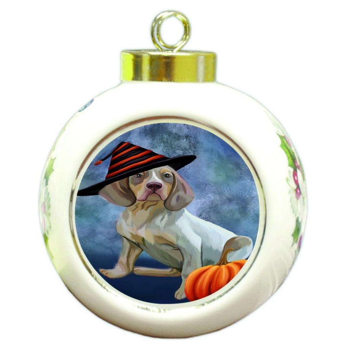 Happy Halloween Navarro Dog Wearing Witch Hat with Pumpkin Round Ball Christmas Ornament RBPOR55031