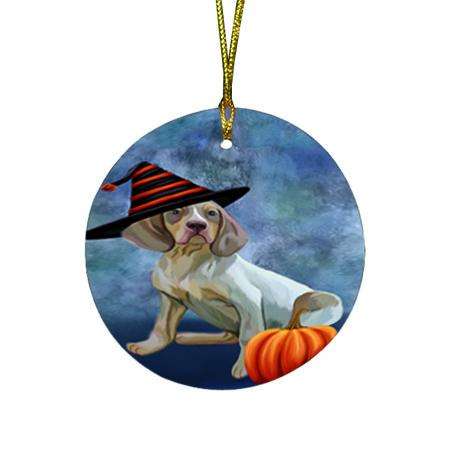 Happy Halloween Navarro Dog Wearing Witch Hat with Pumpkin Round Flat Christmas Ornament RFPOR55022