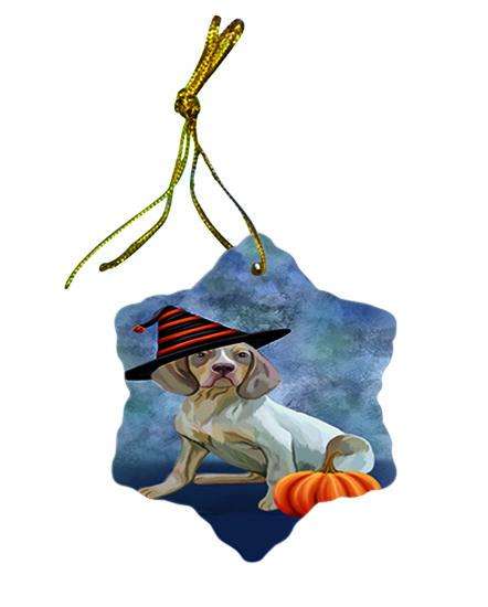 Happy Halloween Navarro Dog Wearing Witch Hat with Pumpkin Star Porcelain Ornament SPOR55022