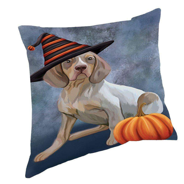 Happy Halloween Navarro Dog Wearing Witch Hat with Pumpkin Throw Pillow