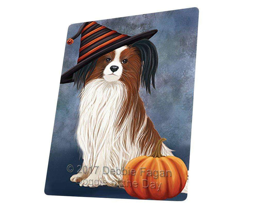 Happy Halloween Papillion Dog Wearing Witch Hat with Pumpkin Art Portrait Print Woven Throw Sherpa Plush Fleece Blanket