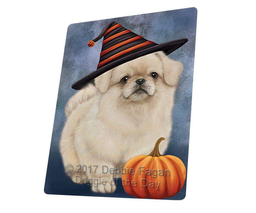 Happy Halloween Pekingese Dog Wearing Witch Hat with Pumpkin Art Portrait Print Woven Throw Sherpa Plush Fleece Blanket D037