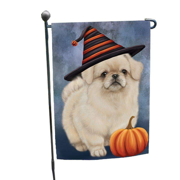 Happy Halloween Pekingese Dog Wearing Witch Hat with Pumpkin Garden Flag GF333