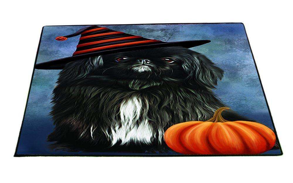 Happy Halloween Pekingese Dog Wearing Witch Hat with Pumpkin Indoor/Outdoor Floormat