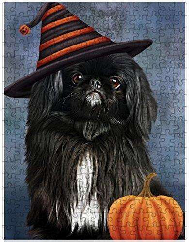 Happy Halloween Pekingese Dog Wearing Witch Hat with Pumpkin Puzzle with Photo Tin (300 pc.)