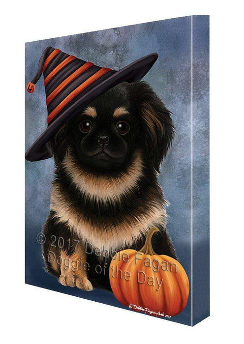 Happy Halloween Pekingese Dog & Witch Hat with Pumpkin Wall Art Canvas