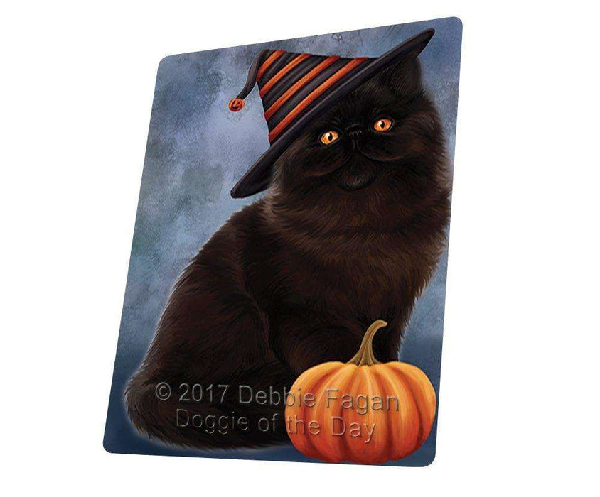 Happy Halloween Persian Black Cat Wearing Witch Hat with Pumpkin Art Portrait Print Woven Throw Sherpa Plush Fleece Blanket D046