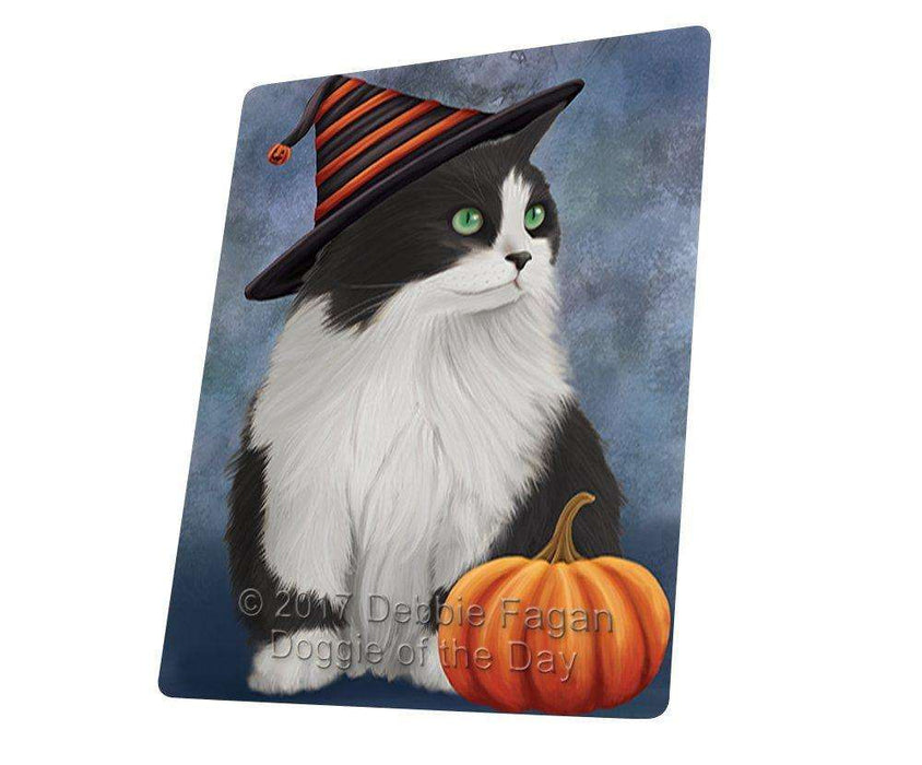 Happy Halloween Persian Cat and Witch Hat with Pumpkin Tempered Cutting Board