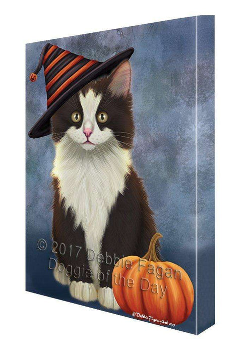 Happy Halloween Persian Cat and Witch Hat with Pumpkin Wall Art Canvas