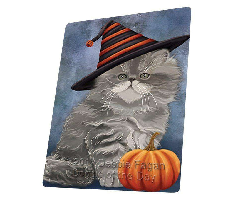 Happy Halloween Persian Cat Donning Witch Hat with Pumpkin Tempered Cutting Board