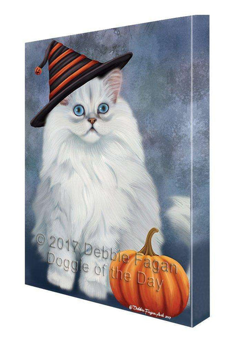 Happy Halloween Persian Cat Donning Witch Hat with Pumpkin Wall Art Canvas CV394