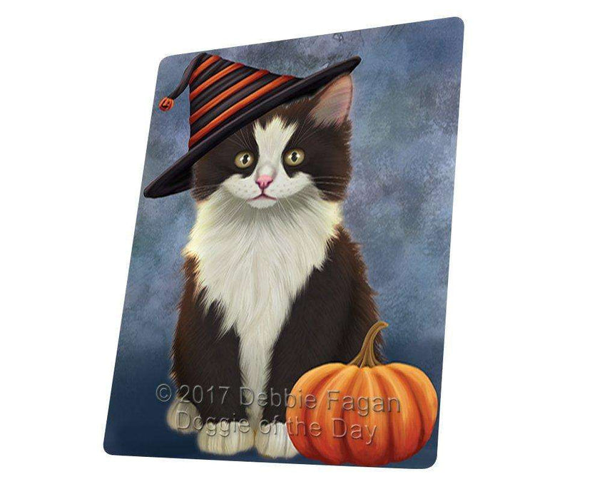 Happy Halloween Persian Cat Sporting Witch Hat with Pumpkin Tempered Cutting Board