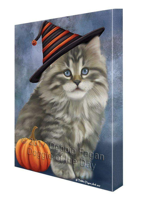 Happy Halloween Persian Cat Sporting Witch Hat with Pumpkin Wall Art Canvas