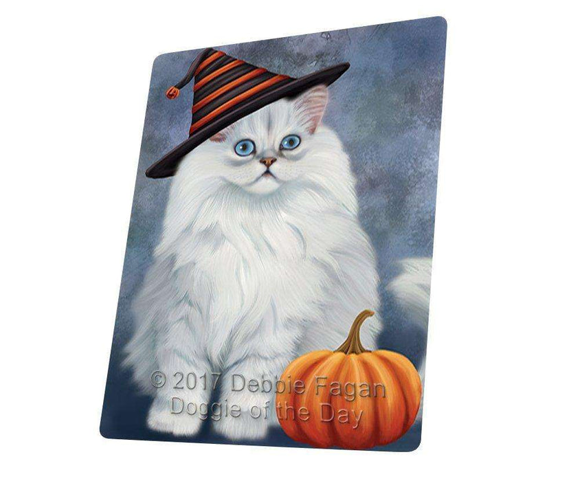Happy Halloween Persian Cat Wearing Witch Hat with Pumpkin Art Portrait Print Woven Throw Sherpa Plush Fleece Blanket D044