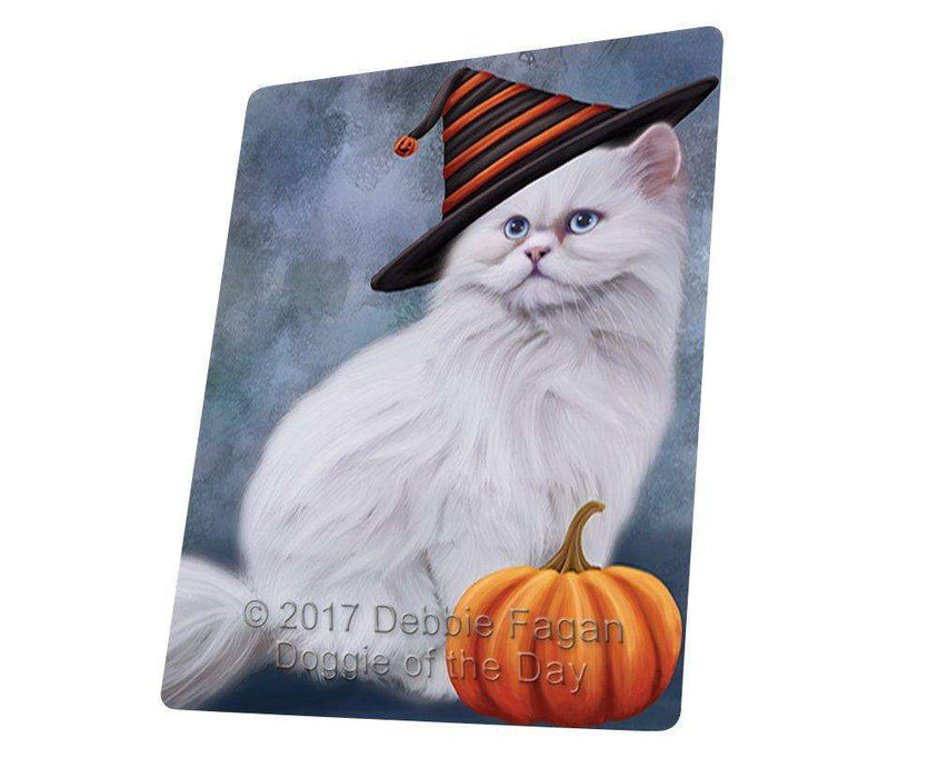 Happy Halloween Persian Cat Wearing Witch Hat with Pumpkin Art Portrait Print Woven Throw Sherpa Plush Fleece Blanket D045