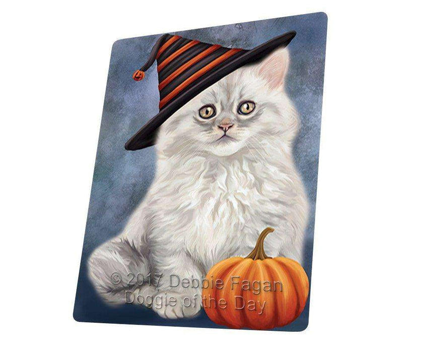 Happy Halloween Persian Cat Wearing Witch Hat with Pumpkin Art Portrait Print Woven Throw Sherpa Plush Fleece Blanket D047