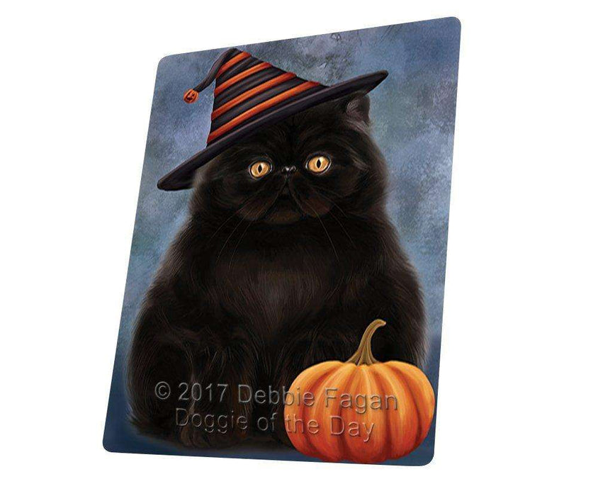 Happy Halloween Persian Cat Wearing Witch Hat with Pumpkin Art Portrait Print Woven Throw Sherpa Plush Fleece Blanket D048