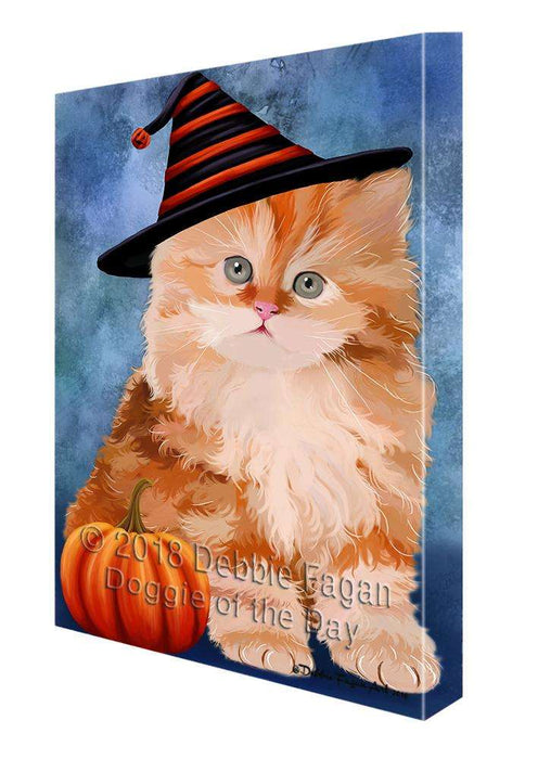Happy Halloween Persian Cat Wearing Witch Hat with Pumpkin Canvas Print Wall Art Décor CVS111869