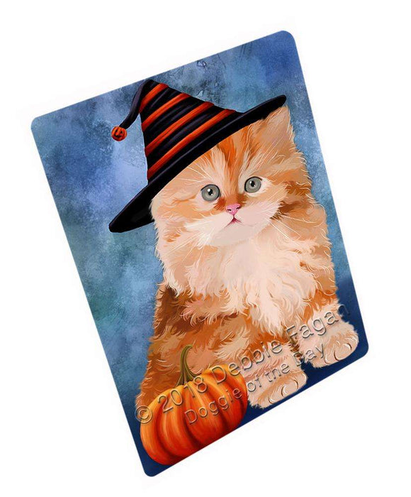 Happy Halloween Persian Cat Wearing Witch Hat with Pumpkin Cutting Board C69117