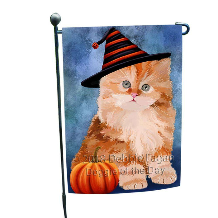 Happy Halloween Persian Cat Wearing Witch Hat with Pumpkin Garden Flag GFLG54953