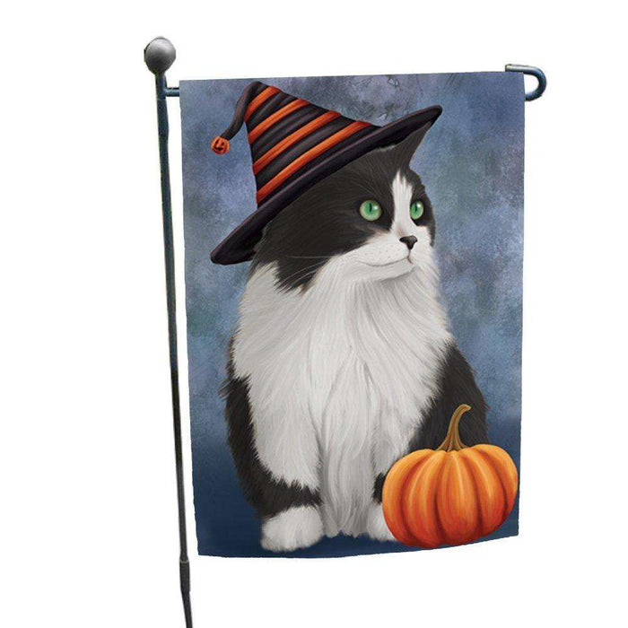 Happy Halloween Persian Cat Wearing Witch Hat with Pumpkin Garden Flag