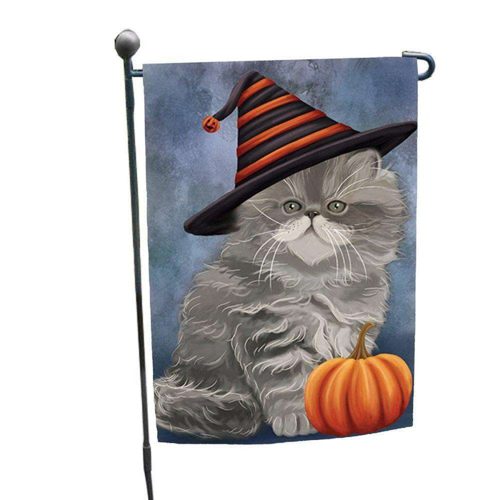 Happy Halloween Persian Cat Wearing Witch Hat with Pumpkin Garden Flag
