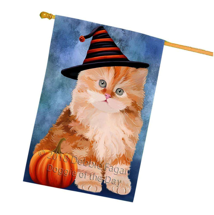 Happy Halloween Persian Cat Wearing Witch Hat with Pumpkin House Flag FLG55089