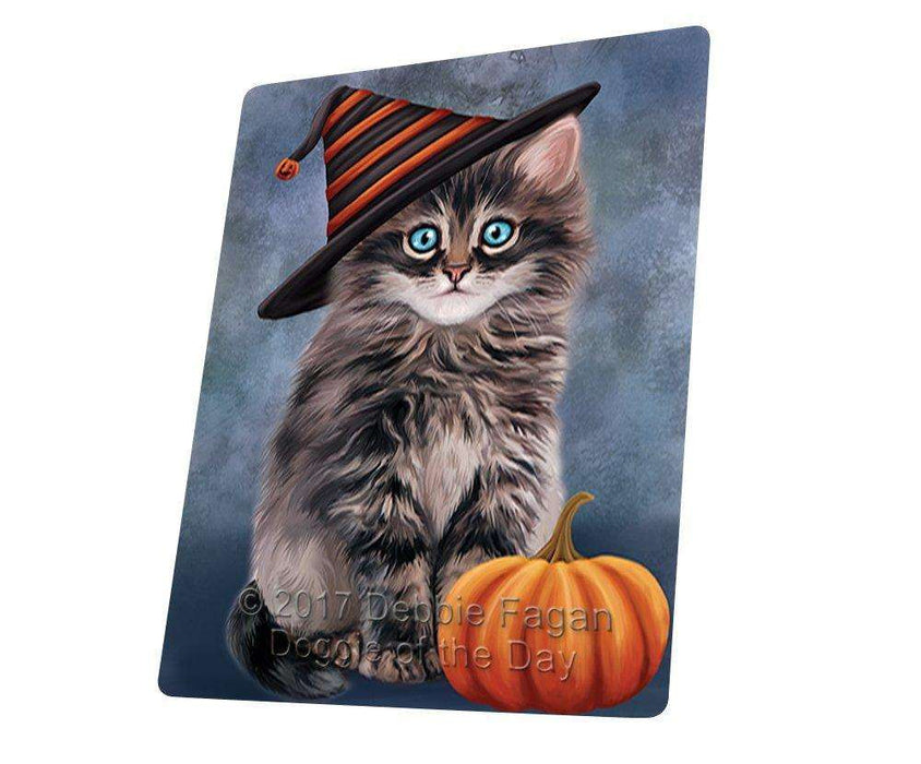 Happy Halloween Persian Cat Wearing Witch Hat with Pumpkin Large Refrigerator / Dishwasher Magnet D132
