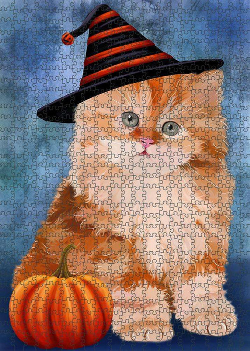 Happy Halloween Persian Cat Wearing Witch Hat with Pumpkin Puzzle with Photo Tin PUZL86720