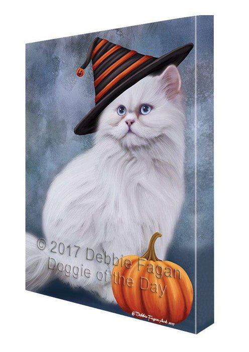 Happy Halloween Persian Cat Wearing Witch Hat with Pumpkin Wall Art Canvas CV395