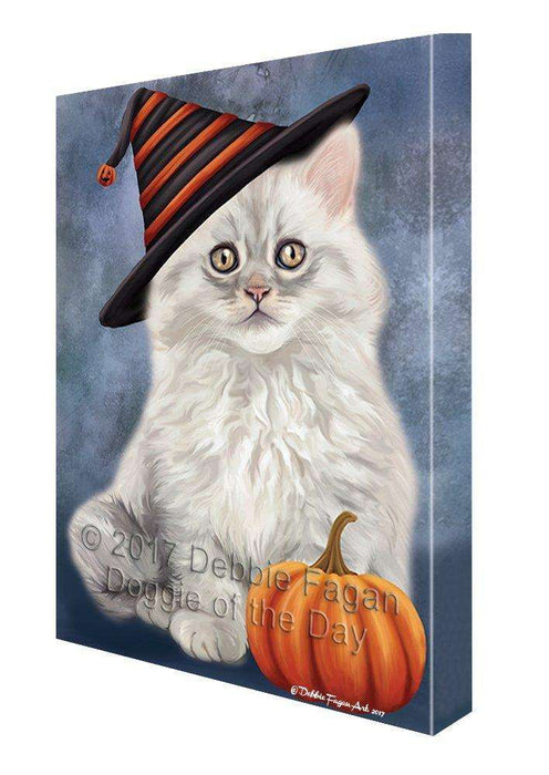 Happy Halloween Persian Cat Wearing Witch Hat with Pumpkin Wall Art Canvas CV396
