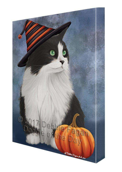 Happy Halloween Persian Cat Wearing Witch Hat with Pumpkin Wall Art Canvas